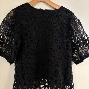 Ultra Pink Black‎ Crochet Lace Blouse